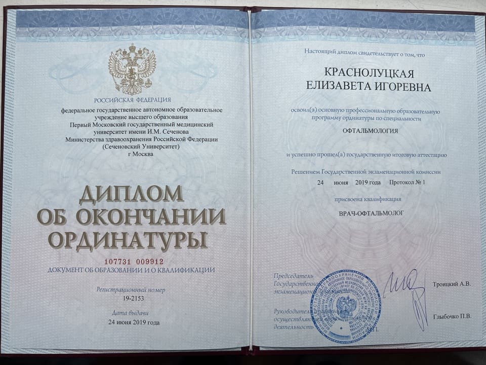 Диплом и сертификат  Краснолуцкая Елизавета Игоревна