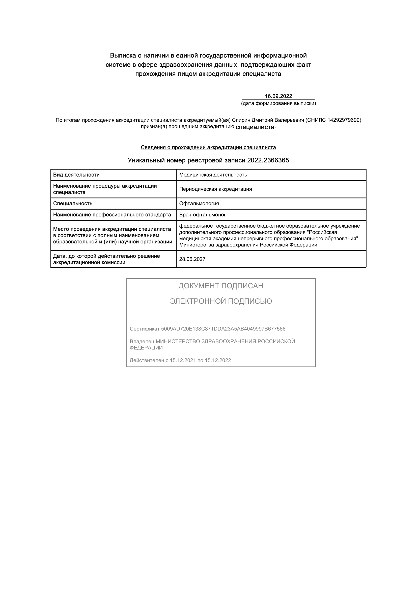 Диплом и сертификат  Спирин Дмитрий Валерьевич